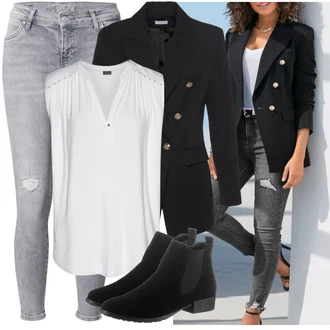 Outfit s Černá/Tmavě modrá/Růžová Lidové Sako/Boyfriend Sako/Dvojřadový Sako/Kožená bunda pro muže Lascana "Podzimní Vzhled"