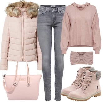 Outfit s Růžová/Fialová/Hnědá/Béžová Klapka na ucho & čelenka Ohřívač Uší About You "Podzimní Vzhled"