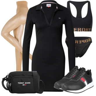 Outfit s Černá Mini Šaty Tommy Hilfiger "Podzimní Vzhled"