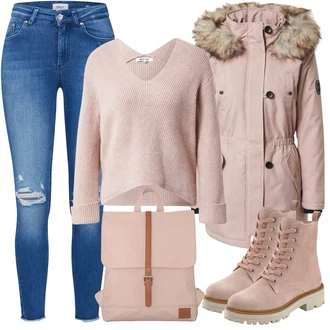 Normální Outfit s Šedá Zimní Parka/Kabát/Zimní bota Only "Podzimní Vzhled"