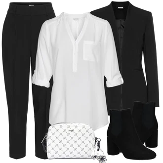 Móda pro plnoštíhlé Outfit s Černá Elegantní Sako/Kožená Pánská Bund/Kožená bunda pro muže/Smokingové sako/Blejzrové Bund/Business Oblek/Pletený Sako/Kožená bunda/Neformální Sako/Blůzové Sako Lascana "Obchodní Outfit"