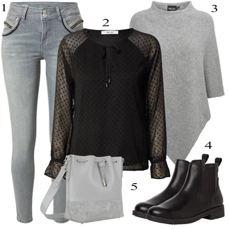 Dlouhé Outfit s Černá Halenka/Halenka Móda Pro Plnoštíhlou About You "Cool podzimní outfit"