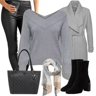 Outfit s Šedá/Světle šedá Kašmírový Kabát/Zimní Kabát Vlněný kabát/Vlněný Fleecový Kabát Lascana "Podzimní Vzhled"