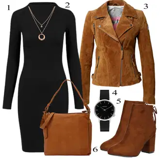 Outfit sa Crna/Smeđa Džemper Haljina/Haljina dugih rukava/Haljina S Visokim Ovratnikom/Duga pletena Haljina/Zimska Haljina dugih rukava/Haljina S Visokim Ovratnikom/Zimska Pletena Haljina Urban Classics "Jesenski Outfit"