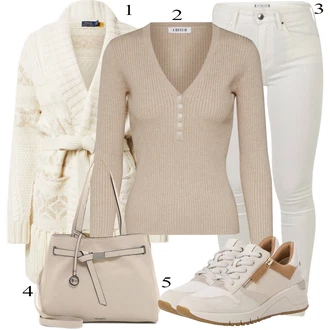 Outfit s Šedá Šněrovací Bota/Teniska se Třpytkami/Nízká bota na podpatku Tamaris "Podzimní Outfit"