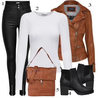 Outfit sa Crna Kožna Jakna/Podstavljena Gležnjača/Gumena Gležnjača/Chelsea Gležnjača/Kožna gležnjača Only "Jesenski Outfit"