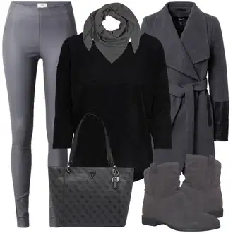 Outfit s Šedá/Tmavě šedá/Světle šedá Šál/Pokrývka hlavy Šátek na hlavu/Šátek/Bandana/Kruhový Šál About You "Podzimní Vzhled"