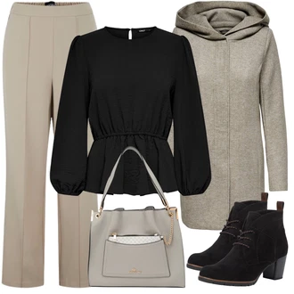 Grunge, Venkovní Outfit s Šedá/Béžová/Hnědá/Khaki Pletený Kabát/Vlněný Fleecový Kabát/Pletený Fleecový Kabát/Kabát s Kapucí/Zimní Kabát Vlněný kabát/Lodenový kabát Only "Podzimní Vzhled"Look: Ležérní, Pro Dům, Mom, Venkovní, Příliš oblečený, Univerzitní