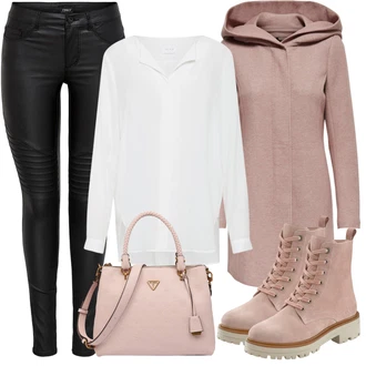 Outfit s Růžová/Hnědá/Fialová Zimní Kabát Vlněný kabát/Lodenový kabát/Pletený Kabát/Kabát s Kapucí/Pletený Fleecový Kabát/Kašmírový Kabát/Vlněný Fleecový Kabát Only "Podzimní Ležérní Outfit"