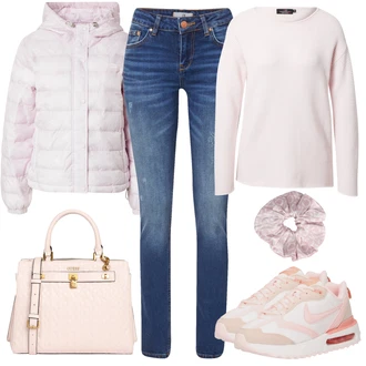 Krátká/mini Outfit s Růžová/Béžová/Modrá Taška Přes Rameno Guess "Podzimní Ležérní Outfit"