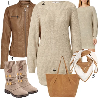 U-boot izrez outfit mit Rjava/Khaki/Bež/Siva Pletene velika velikost JdY "1"