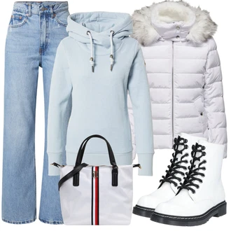 Outfit s Bílá/Krémová Šněrovací Kotníková Bota/Klasická kozačka/Bojová Bota Dockers by Gerli "Podzimní Ležérní Outfit"