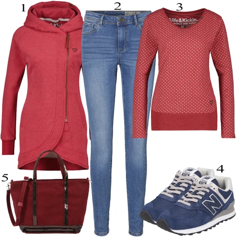 Svetlo modra Hlače kombinirajte z Rdeča Športne Jakne Alife and Kickin, Svetlo modra/Modra Jeggings/Jeans Pajkice/Skinny Hlače VERO MODA, Rdeča/Roza Alife and Kickin, Modra Superga New Balance, Vanessa Bruno