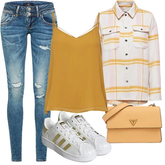 Outfit s Modrá/Tmavě modrá/Světle modrá Džíny s Dírou/Patchworkové Džíny/Kožená Pánská Bund LTB "Podzimní Ležérní Outfit"