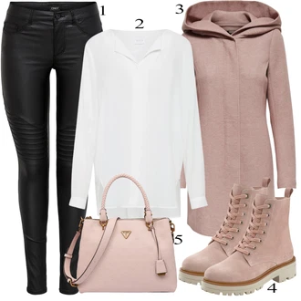 Outfit sa Pink/Ljubičasta/Smeđa Kaput s Kapuljačom/Kaput od Vunenog Flisa/Kaput od Kašmira/Pleteni Kaput/Vuneni Kaput/loden Kaput/Pleteni Flis Kaput Only "Jesenski Outfit"