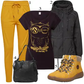 Outfit sa Žuta/Smeđa Čizma na Vezanje/Tenisica Zimske Tenisice/Cipela za Trekking/Zimska cipela Rieker "Jesenski Outfit"
