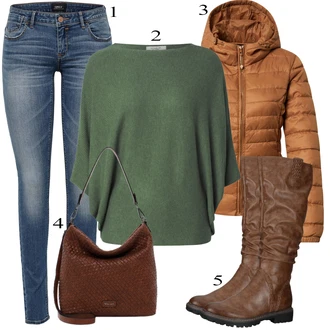 Outfit s Zelená/Červená Kozačka Chelsea Boty/Klasická Kozačka/Zimní bota/Nízká bota na podpatku MARCO TOZZI "Podzimní Outfit"