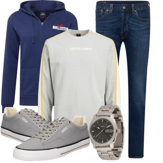 Outfit mit Dunkelblau/Blau/Hellblau Hose Große Größe/Slim Fit Jeans/Low Rise Jean/Tapered-Jeans/Low Waist Jean/Winterjacke/Herren Lederjacke/Leder Schuhe/Damen 7/8-Länge Jeans/Lederjacke/Straight Leg Jean/Cropped Jeans/Regular-Fit Jeans levi's ® "Lässiger Freizeit Look"