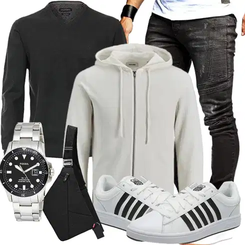 Grau/Weiß Baumwoll Strickjacke Jack & Jones kombinieren
