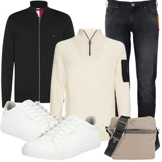 Coole Outfit mit Weiß/Creme Schmaler Sneaker/Sneaker Low/Leder Sneaker Jack & Jones "Lässiger Freizeit Look"Look: Uni, Sportlich, Trendige, Lack, Esthetische, Unisex, Löwe, Bad Taste, Casual, Coole