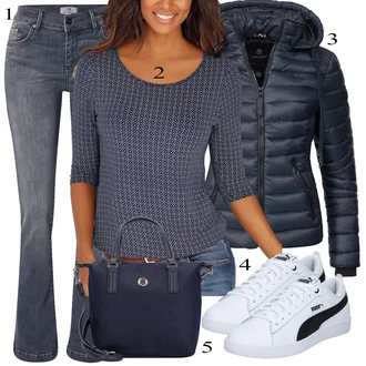 Outfit sa Tamnoplava/Plava Obični top/pletena košulja/Pleteni top/Kratki top/Ležerni topić/Majica s 3/4 rukavima Lascana "Jesenski Outfit"