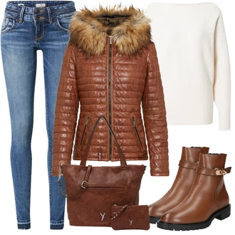 S Odnímatelnou Outfit s Červená/Hnědá/Oranžová Kožené Bund/Zimní Bund/Puchová Bund/Péřová Bunda/Neobvyklá bunda Oakwood "Módní vzhled pro podzim"