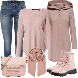 Outfit s Šedá/Béžová Tričko/Tričko & Top Móda Pro Plnoštíhlé VERO MODA "Módní vzhled pro podzim"
