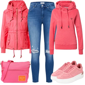 Outfit s Růžová/Červená Sportovní Mikina/Pletená Mikina s kapucí/Sportovní Mikina/Svetr S Kapucí/Originální Mikina Alife and Kickin "Módní vzhled pro podzim"