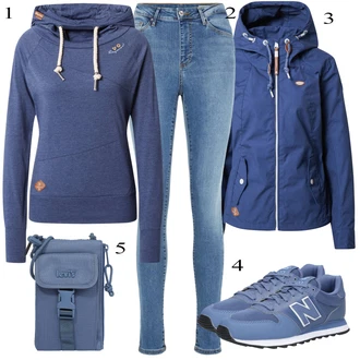 Outfit s Modrá Dlouhá tylová sukně/Móda Pro Plnoštíhlou/Mikina/Dlouhé Šaty/Dlouhý Zimní Kabát/Teplák Ragwear "Podzimní Outfit"