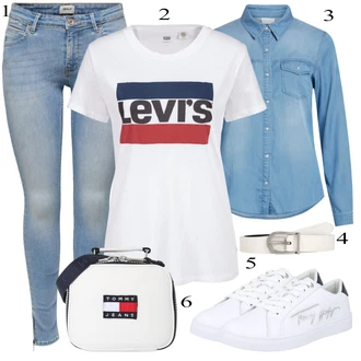 Denim/Traper Outfit sa Svjetloplava/Plava Bluza i Tunika/Bluza Veći Broj Vila "Jesenski Outfit"