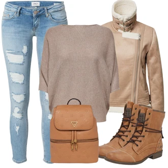 Umělá kožešina Outfit s Béžová Bunda Háčkovaná/Přechodné Bundy/Bunda z Umělé Kožešiny/Vesta z Umělé Kožešiny Only "Podzimní Outfit"