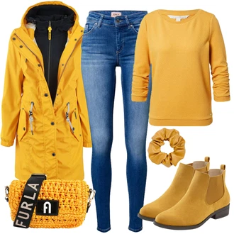 Krátká Outfit s Žlutá Chelsea Boty/Plochá Kotníková Bota/Kožená bunda/Kotníková Bota s Podšívkou/Letní kotníková kozačka "Outfit v podzimních barvách"