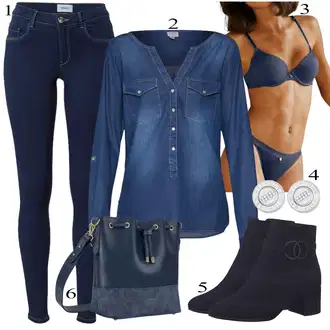 Outfit s Modrá/Tmavě Modrá/Světle Modrá Halenka Džínsová Blůza JdY "Podzimní Outfit"