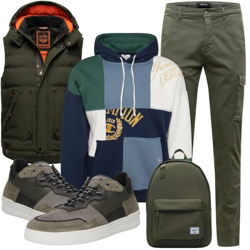 Schwarz Große Größe Mantel stone harbour kombinieren mit Weiß/Schwarz Rucksack Herschel