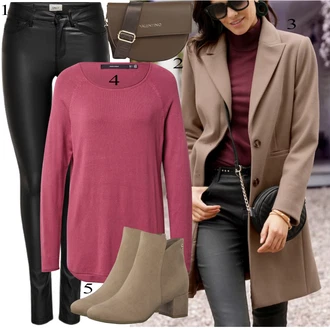 Outfit s Růžová/Fialová/Hnědá/Béžová Kozačka Kožená kotníková bota/Letní kotníková Kozačka/Kotníková Bota s Podšívkou/Špičatá Kozačka Tamaris "Podzimní Outfit"