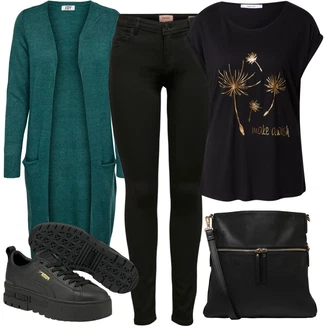 Outfit s Zelená/Tyrkysový Pletenina veľkej veľkosti/Halenka a Tunika Tunika/Kabát JdY "Ležérní Outfits"