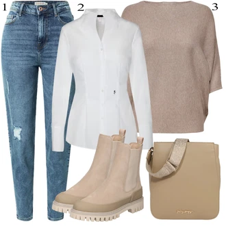Bombaž outfit mit Bela/Krem/Škrlatna Bluza z gumbom/Bluza z zaplato na komolcu/Poslovna Bluza/Bluza brez železa/Slim Fit Bluza Seidensticker "Padajoča oblačila"