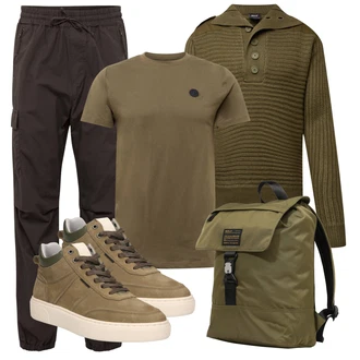 Outfit mit Dunkelgrün/Khaki Kapuzenpullover/Kaschmir Pullover/Polo-Pullover/Wollpullover/Thermo Pullover Brandit "Perfekt für den Herbst"