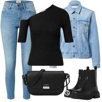 Outfit s Černá/Fialová Chelsea Boty/Plochá Kotníková Bota/Kožená bunda/Nezařazené bershka "Ležérní Outfits" Outfit s Černá/Fialová Chelsea Boty/Plochá Kotníková Bota/Kožená bunda/Nezařazené bershka "Ležérní Outfits"