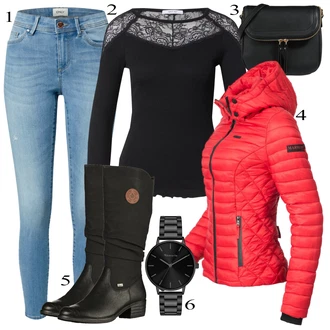 Outfit s Černá Zimní Kozačka/Dlouhá Kozačka/Bota se širokým nohavici/Klasická Kozačka/Plochá Kozačka nad koleno/Nepromokavá Kozačka/Jezdecká Bota Rieker "Podzimní Outfit"