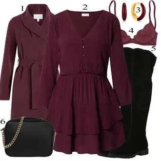 Outfit s Fialová/Tmavě červená/Vínová Šaty na Podzim/Zimní šaty s dlouhým rukávem/Ležérní Šaty/Šaty s dlouhým rukávem/Tunikové šaty/Skater šaty/Halenkové Šaty Leger by Lena Gercke "Podzimní Outfit"