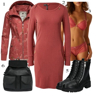 Outfit sa Crvena/Pink/TamnoCrvena Proljetna Jakna/Ljetna Jakna/Jakna za jahanje/Jakna s Patentnim Zatvaračem sa strane/Tradicionalni kardigan/Jacquard Jakna/Jesenska Jakna/Voštana Jakna Ragwear "Jesenski Outfit"
