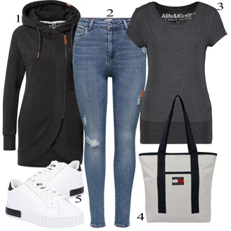 Krátká/mini Outfit s Šedá Zvonová Kalhoty/Doplňek/Batoh Tommy Jeans "Podzimní Outfit"