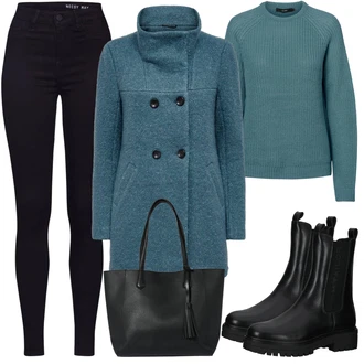 Outfit s Tyrkysový/Světle Modrá/Šedá/Modrá/Tmavě Modrá Pletený Kabát/Pletený Fleecový Kabát/Zimní Kabát Vlněný kabát/Lodenový kabát/Kabát z Kabanosu/Vlněný Fleecový Kabát/Kabát Bouclé Only "Skvělé pro podzim"