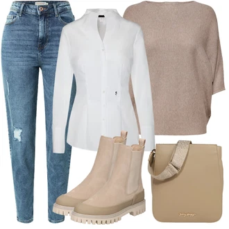 Outfit s Béžová/Khaki/Hnědá Chelsea Boty/Kožená bunda/Plochá Kotníková Bota/Gumová Kotníková Bota Tommy Hilfiger "Skvělé pro podzim"