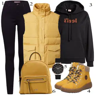 Outfit sa Žuta/Smeđa Čizma na Vezanje/Tenisica Zimske Tenisice/Cipela za Trekking/Zimska cipela Rieker "Jesenski Outfit"