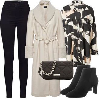 S podšívkou Outfit s Černá/Tmavě modrá Motorkářské Džíny/High Waist Džínové Kalhoty/Push up Džín/Kožená bunda/Kožené Boty/Termální Džíny/Zimní bunda Noisy may "Skvělé pro podzim"