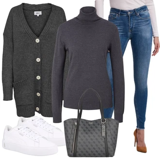 Outfit s Modrá Kožená bunda VERO MODA "Ležérní Outfits"