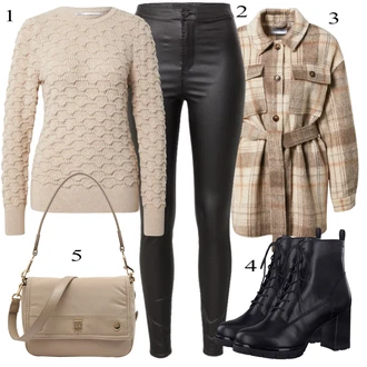 Outfit s Béžová/Červená/Khaki/Hnědá Svetr s copánkovým vzorem/Svetr Carmen/Háčkovaný svetr/Svetr s Výstřihem/Kašmírový Svetr/Pletený Svetr/Pulovr s Pleteným Vzorem/Norský Svetr/Svetr s Kulatým Výstřihem/Jednoduchý Svetr/Zimní Svetr/Vlněný Svetr Only "Perfekt na podzim"