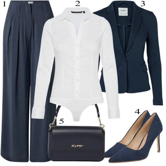 Djeveruša Outfit sa Tamnoplava/Siva/Plava Hlače S Naborom/Široka Hlača Leger by Lena Gercke "Savršen za posao"